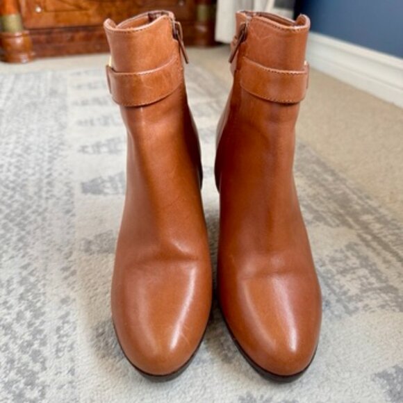 Lauren Ralph Lauren Tan Leather Mandy Heeled Ankle Boots - Picture 4 of 15